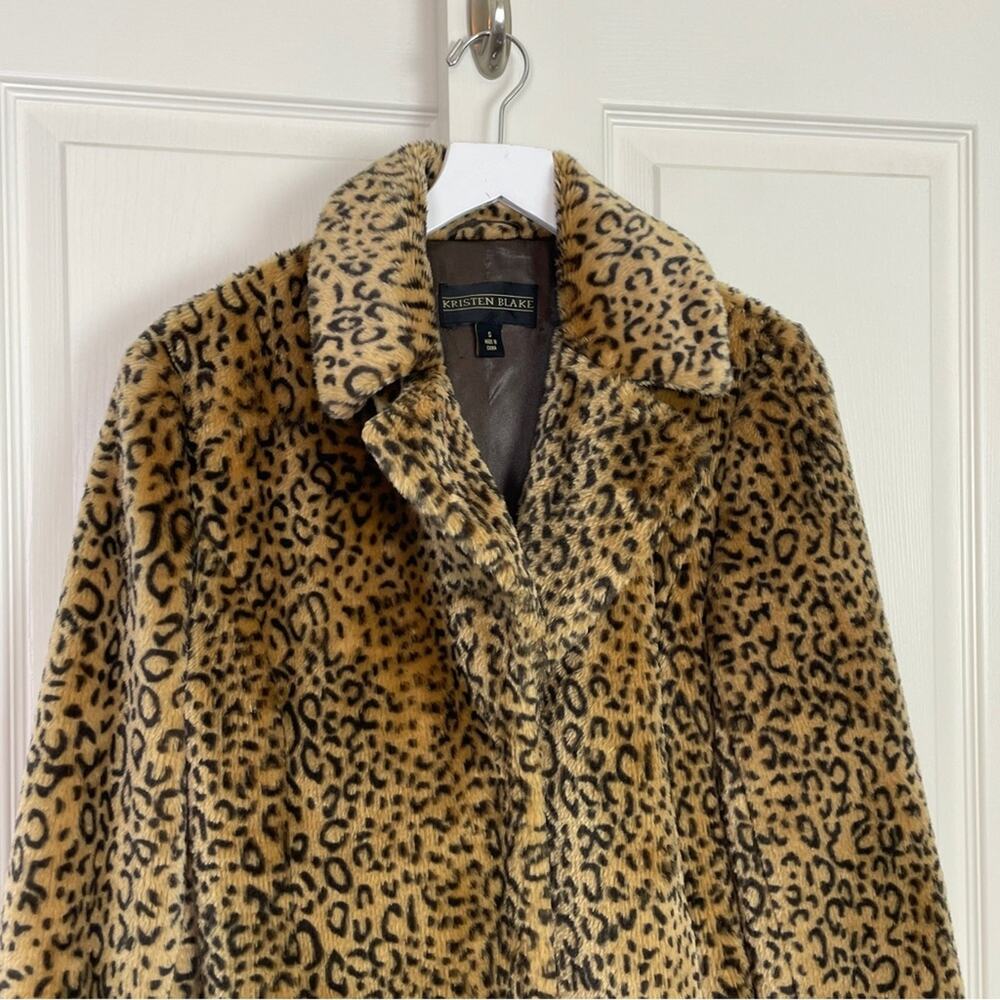 Kristen Blake Leopard Faux Fur Coat Glam Statement Mid-Length Size S - Picture 2 of 9